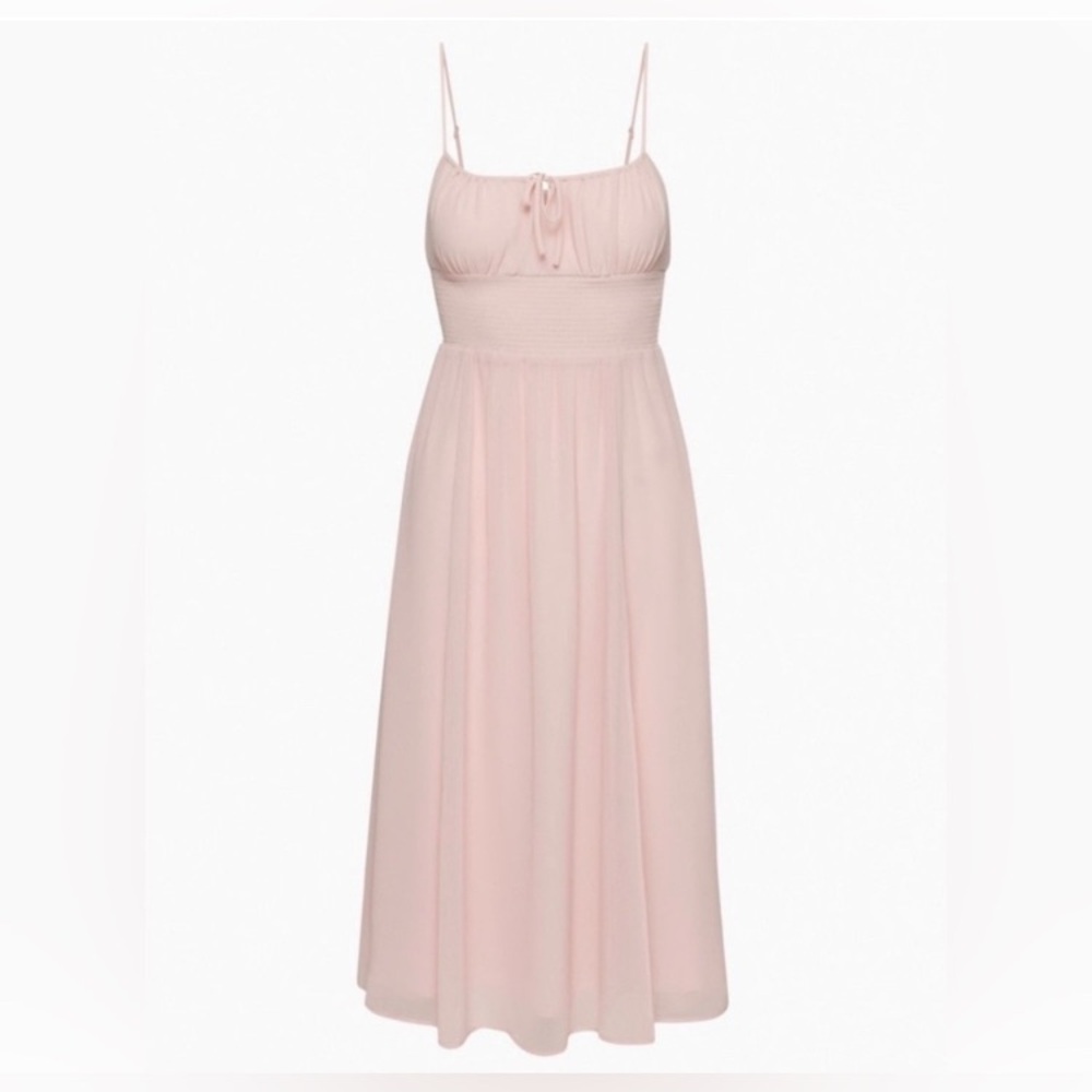 New Aritzia Genoa Elegant Pink Midi Slit Chiffon Dress Poetic Pink